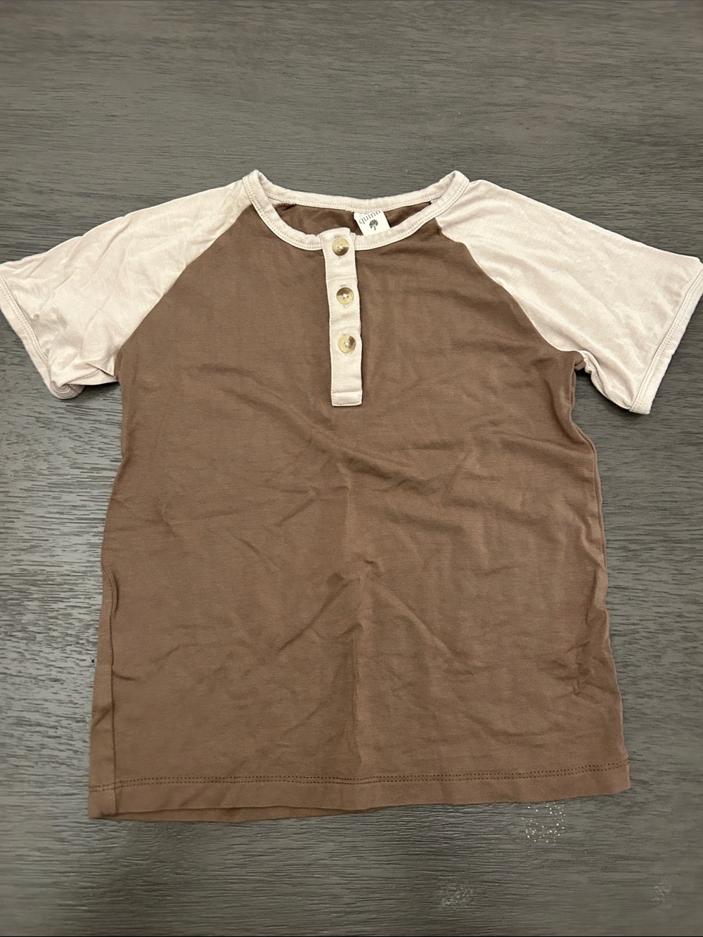 kate quinn Brown Tee with Light Pink Raglan Sleeves